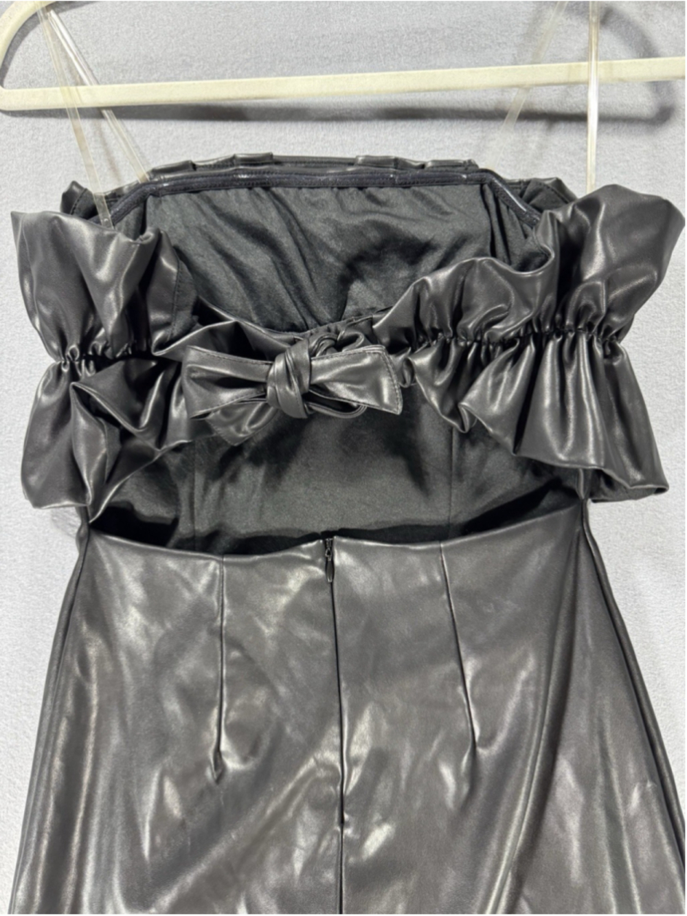 DO + BE Black Faux Leather Mini Dress Ruffle Bodice - Picture 8 of 13